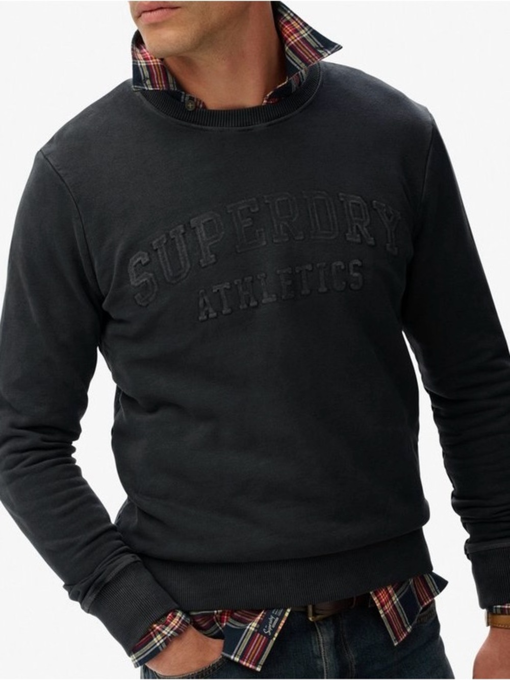 Superdry Athletic Embossed Sweatshirt Asphalt Gray Cotton Blend XL L